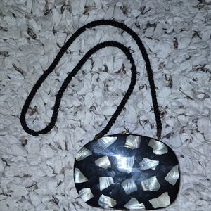 Elegant Black and White Shell Clutch